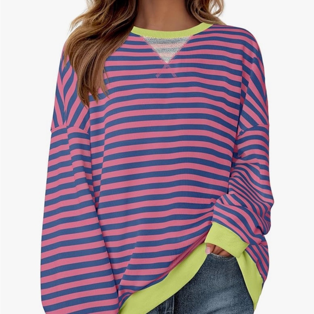 Vibrant Striped Pink and Blue Sweatshirt